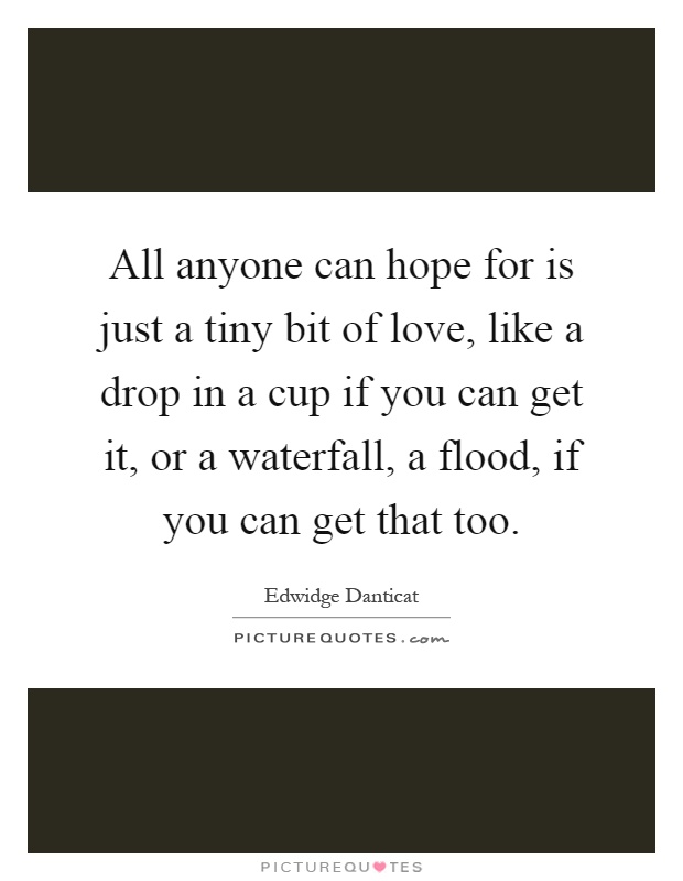 All anyone can hope for is just a tiny bit of love, like a drop in a cup if you can get it, or a waterfall, a flood, if you can get that too Picture Quote #1