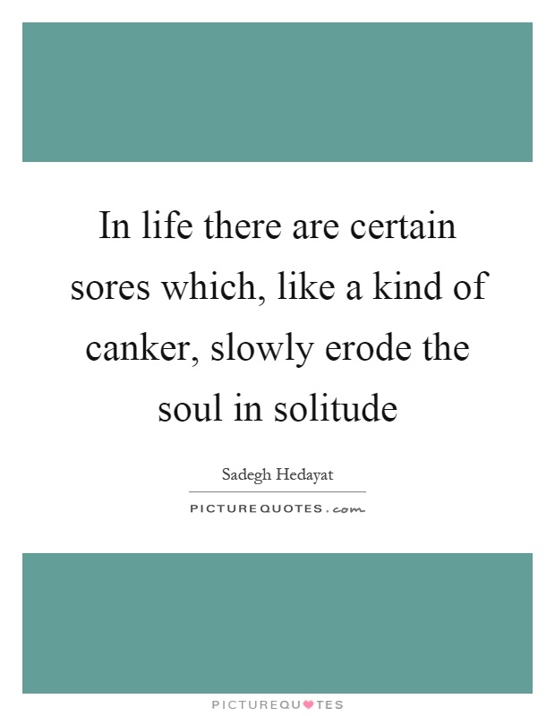 In life there are certain sores which, like a kind of canker, slowly erode the soul in solitude Picture Quote #1