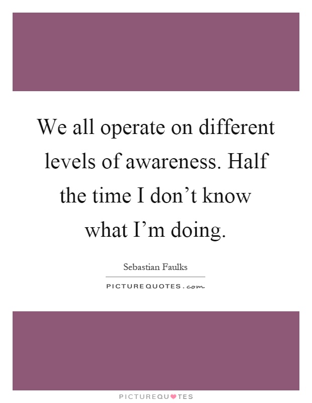 We all operate on different levels of awareness. Half the time I don't know what I'm doing Picture Quote #1