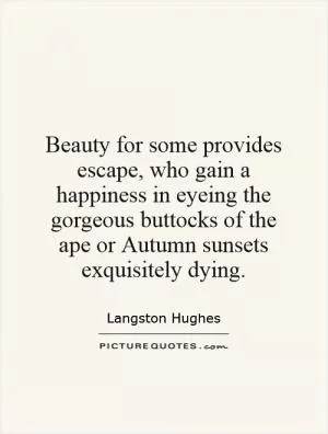 Beauty for some provides escape, who gain a happiness in eyeing the gorgeous buttocks of the ape or Autumn sunsets exquisitely dying Picture Quote #1