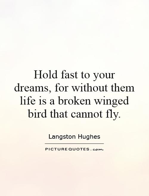 Hold fast to your dreams, for without them life is a broken winged bird that cannot fly Picture Quote #1