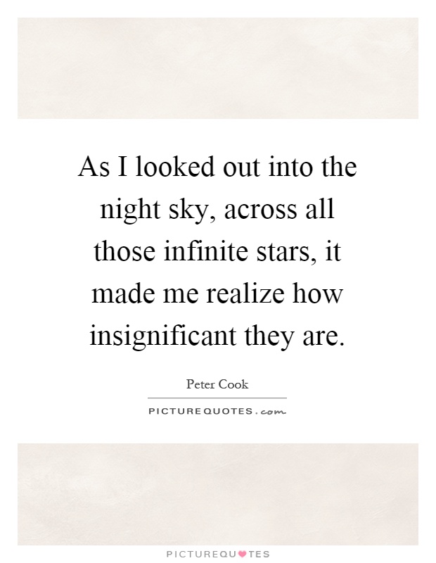As I looked out into the night sky, across all those infinite stars, it made me realize how insignificant they are Picture Quote #1