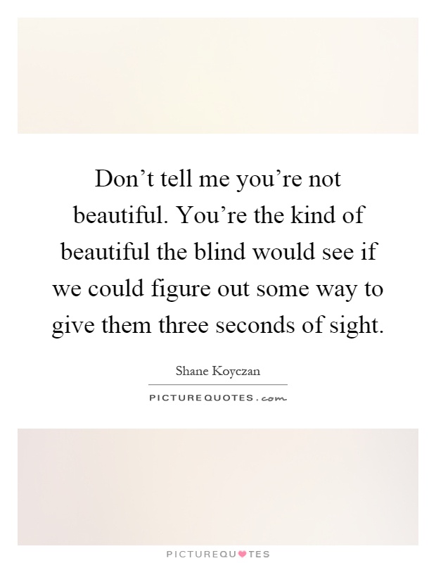 Don't tell me you're not beautiful. You're the kind of beautiful the blind would see if we could figure out some way to give them three seconds of sight Picture Quote #1