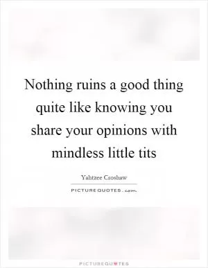 Nothing ruins a good thing quite like knowing you share your opinions with mindless little tits Picture Quote #1