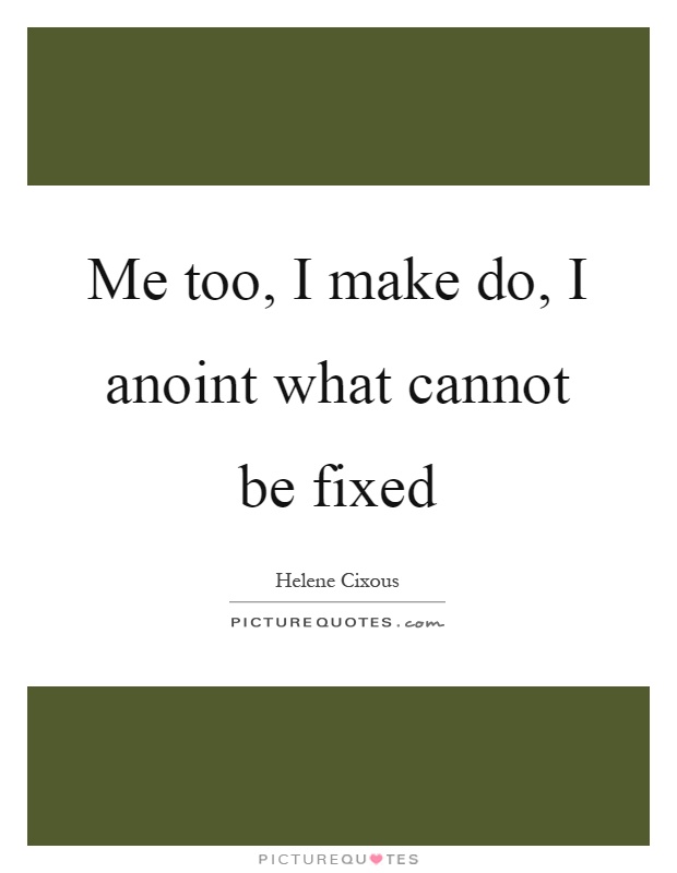 Me too, I make do, I anoint what cannot be fixed Picture Quote #1