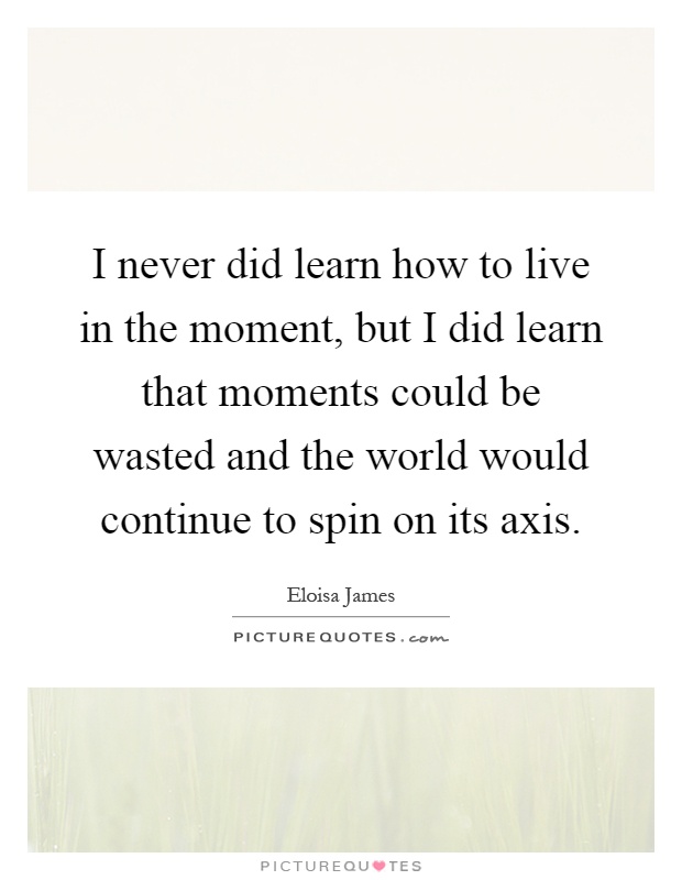 I never did learn how to live in the moment, but I did learn that moments could be wasted and the world would continue to spin on its axis Picture Quote #1