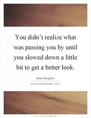 You didn’t realize what was passing you by until you slowed down a little bit to get a better look Picture Quote #1