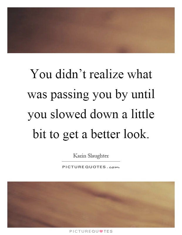 You didn't realize what was passing you by until you slowed down a little bit to get a better look Picture Quote #1
