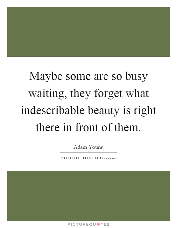 Maybe some are so busy waiting, they forget what indescribable beauty is right there in front of them Picture Quote #1