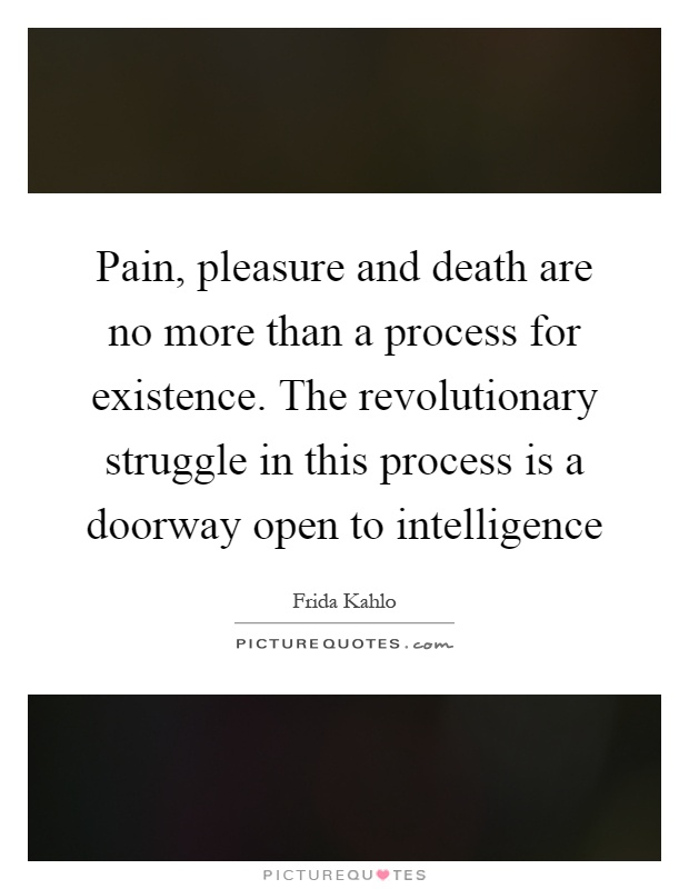 Pain, pleasure and death are no more than a process for existence. The revolutionary struggle in this process is a doorway open to intelligence Picture Quote #1