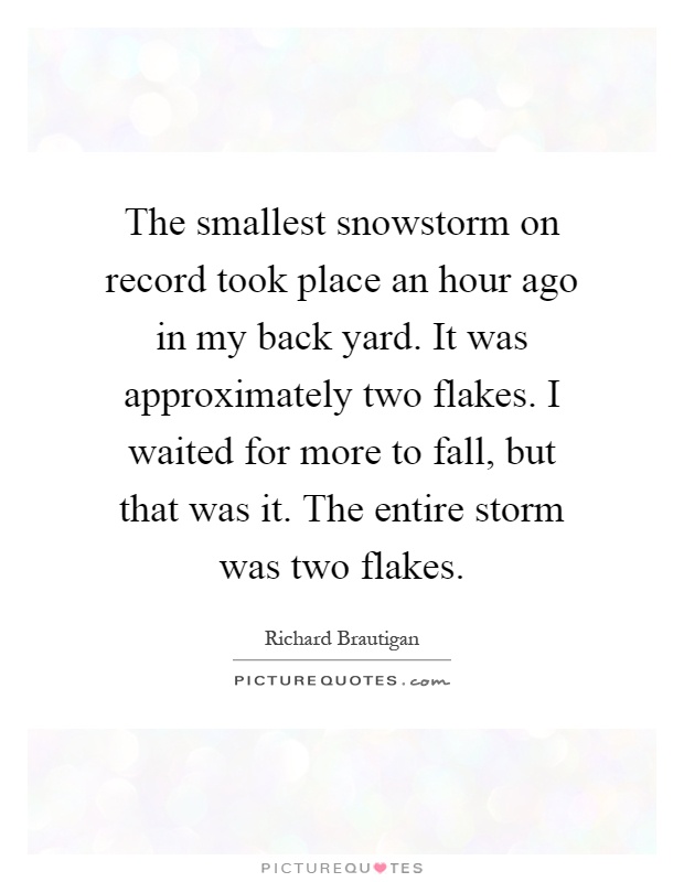 The smallest snowstorm on record took place an hour ago in my back yard. It was approximately two flakes. I waited for more to fall, but that was it. The entire storm was two flakes Picture Quote #1