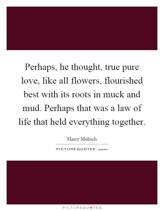 Perhaps, he thought, true pure love, like all flowers, flourished best with its roots in muck and mud. Perhaps that was a law of life that held everything together Picture Quote #1