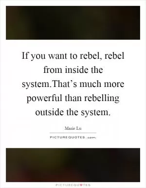 If you want to rebel, rebel from inside the system.That’s much more powerful than rebelling outside the system Picture Quote #1