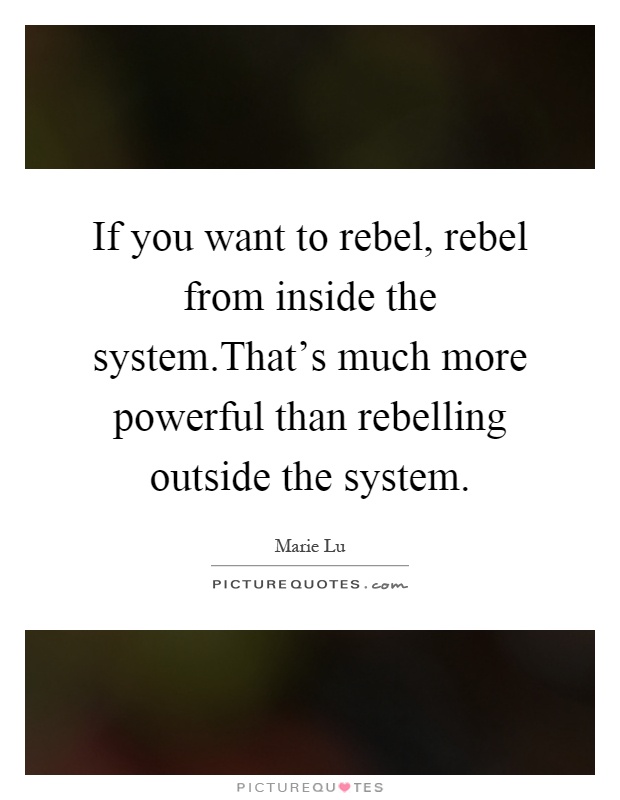 If you want to rebel, rebel from inside the system.That's much more powerful than rebelling outside the system Picture Quote #1
