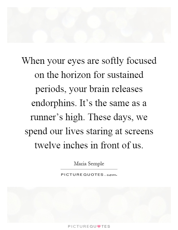 When your eyes are softly focused on the horizon for sustained periods, your brain releases endorphins. It's the same as a runner's high. These days, we spend our lives staring at screens twelve inches in front of us Picture Quote #1