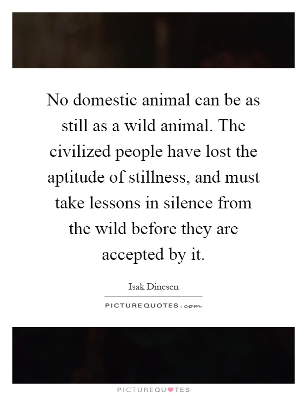 No domestic animal can be as still as a wild animal. The civilized people have lost the aptitude of stillness, and must take lessons in silence from the wild before they are accepted by it Picture Quote #1