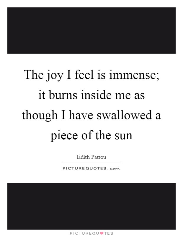 The joy I feel is immense; it burns inside me as though I have swallowed a piece of the sun Picture Quote #1