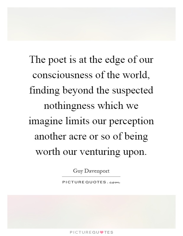 The poet is at the edge of our consciousness of the world, finding beyond the suspected nothingness which we imagine limits our perception another acre or so of being worth our venturing upon Picture Quote #1