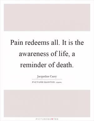 Pain redeems all. It is the awareness of life, a reminder of death Picture Quote #1