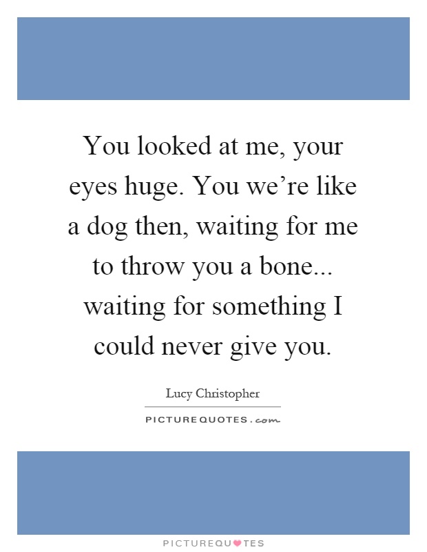 You looked at me, your eyes huge. You we're like a dog then, waiting for me to throw you a bone... waiting for something I could never give you Picture Quote #1