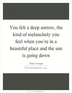 You felt a deep sorrow, the kind of melancholy you feel when you’re in a beautiful place and the sun is going down Picture Quote #1