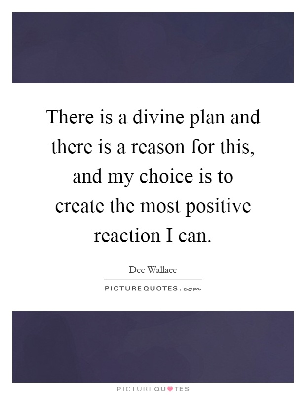 There is a divine plan and there is a reason for this, and my choice is to create the most positive reaction I can Picture Quote #1