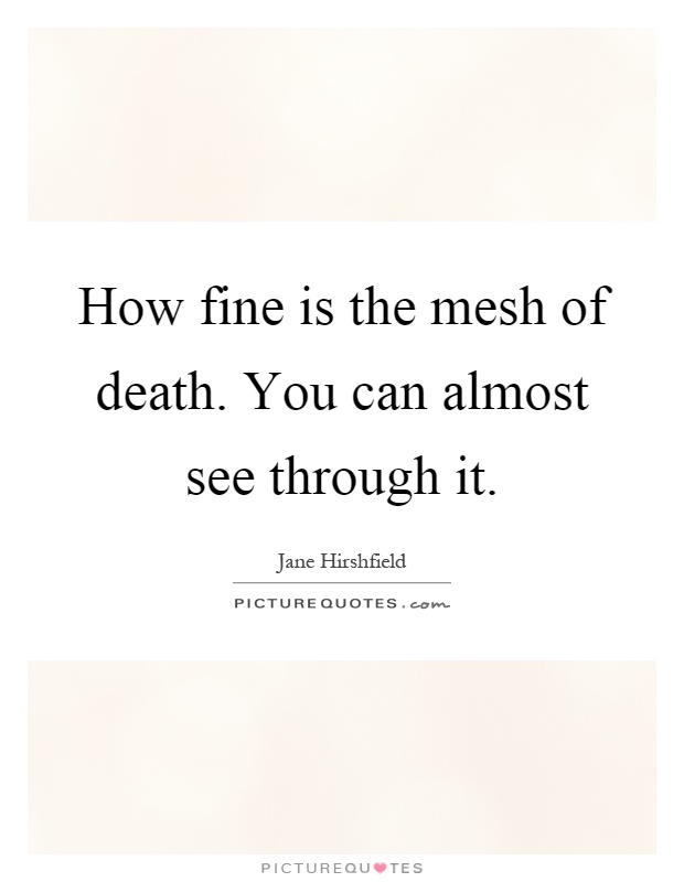 How fine is the mesh of death. You can almost see through it Picture Quote #1