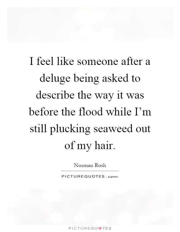 I feel like someone after a deluge being asked to describe the way it was before the flood while I'm still plucking seaweed out of my hair Picture Quote #1