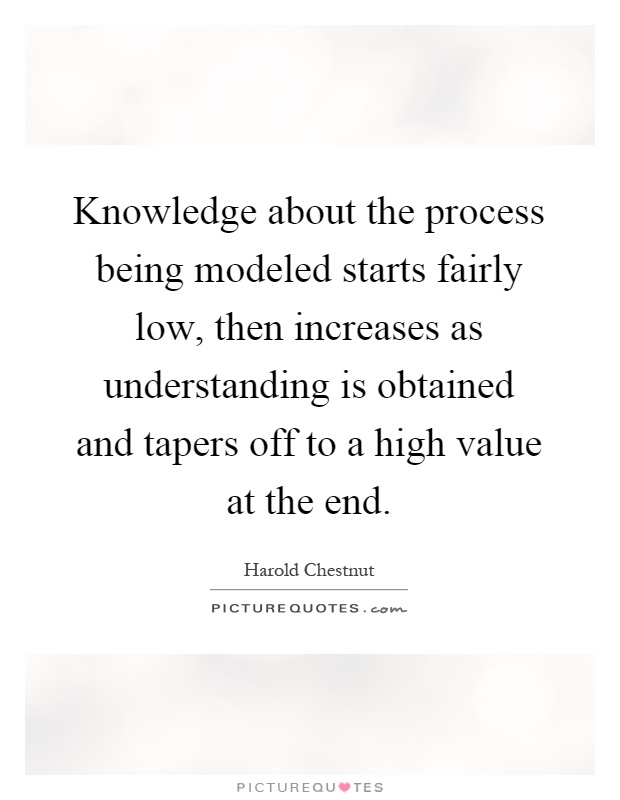 Knowledge about the process being modeled starts fairly low, then increases as understanding is obtained and tapers off to a high value at the end Picture Quote #1