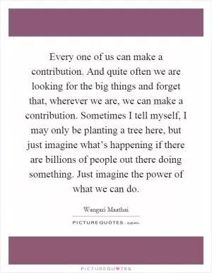 Every one of us can make a contribution. And quite often we are looking for the big things and forget that, wherever we are, we can make a contribution. Sometimes I tell myself, I may only be planting a tree here, but just imagine what’s happening if there are billions of people out there doing something. Just imagine the power of what we can do Picture Quote #1