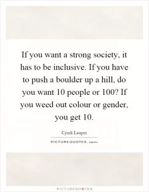 If you want a strong society, it has to be inclusive. If you have to push a boulder up a hill, do you want 10 people or 100? If you weed out colour or gender, you get 10 Picture Quote #1