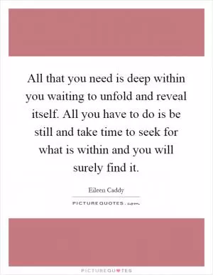 All that you need is deep within you waiting to unfold and reveal itself. All you have to do is be still and take time to seek for what is within and you will surely find it Picture Quote #1