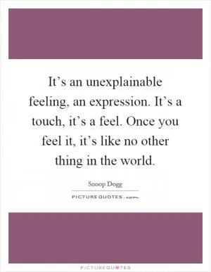 It’s an unexplainable feeling, an expression. It’s a touch, it’s a feel. Once you feel it, it’s like no other thing in the world Picture Quote #1