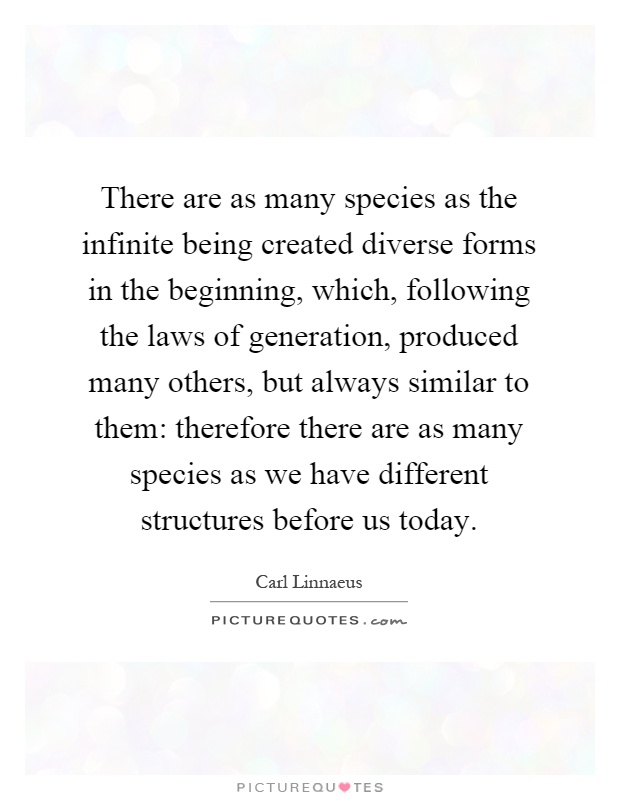 There are as many species as the infinite being created diverse forms in the beginning, which, following the laws of generation, produced many others, but always similar to them: therefore there are as many species as we have different structures before us today Picture Quote #1