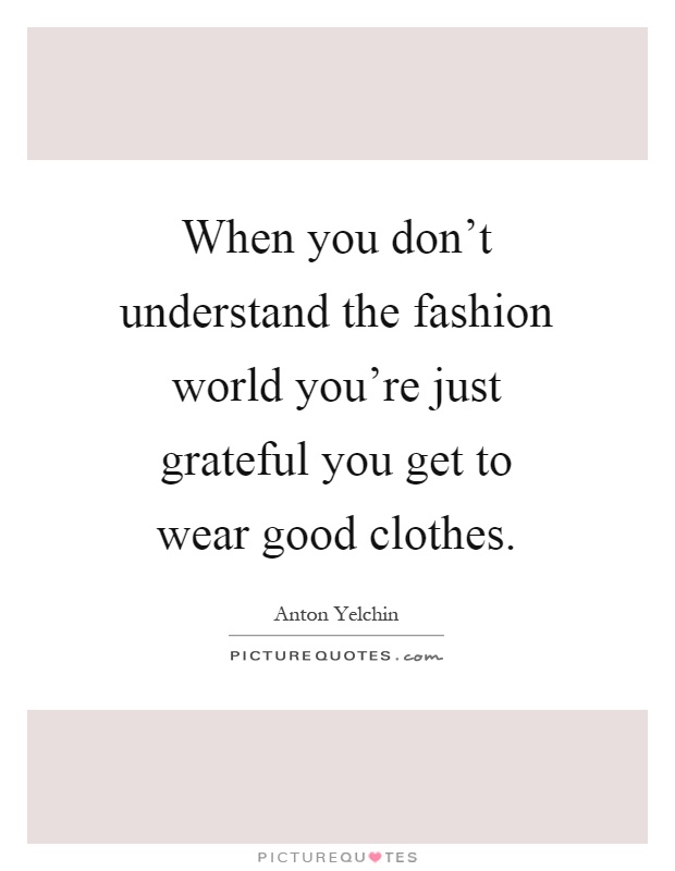 When you don't understand the fashion world you're just grateful you get to wear good clothes Picture Quote #1