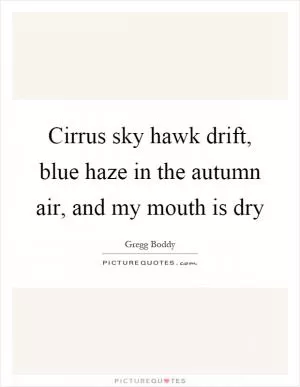 Cirrus sky hawk drift, blue haze in the autumn air, and my mouth is dry Picture Quote #1