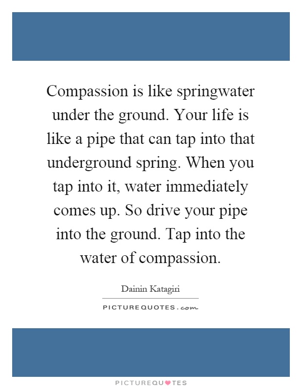 Compassion is like springwater under the ground. Your life is like a pipe that can tap into that underground spring. When you tap into it, water immediately comes up. So drive your pipe into the ground. Tap into the water of compassion Picture Quote #1