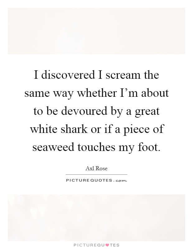 I discovered I scream the same way whether I'm about to be devoured by a great white shark or if a piece of seaweed touches my foot Picture Quote #1