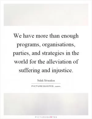 We have more than enough programs, organisations, parties, and strategies in the world for the alleviation of suffering and injustice Picture Quote #1