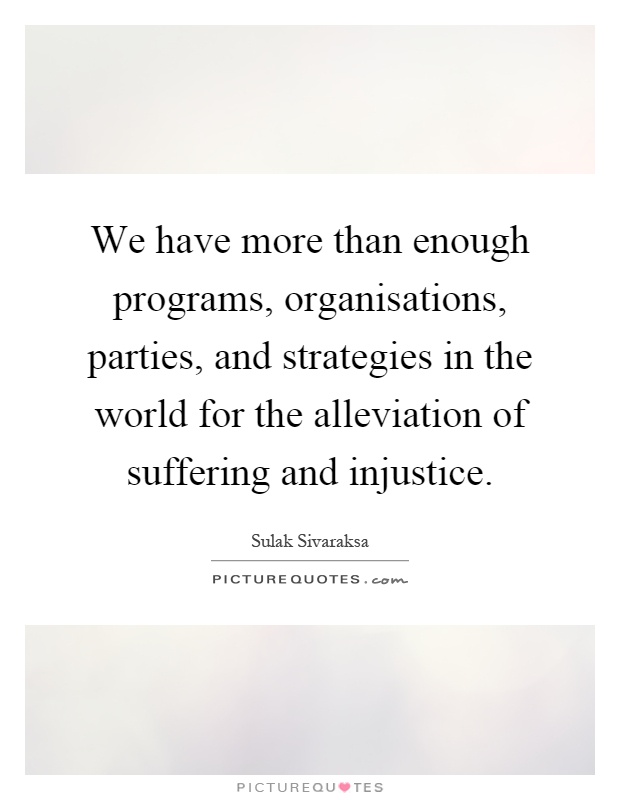 We have more than enough programs, organisations, parties, and strategies in the world for the alleviation of suffering and injustice Picture Quote #1