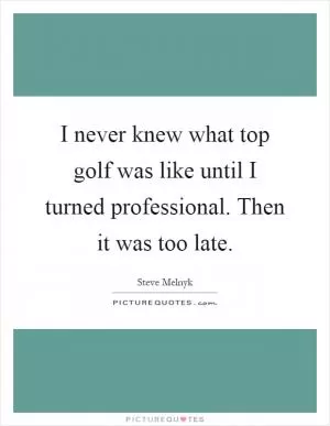 I never knew what top golf was like until I turned professional. Then it was too late Picture Quote #1