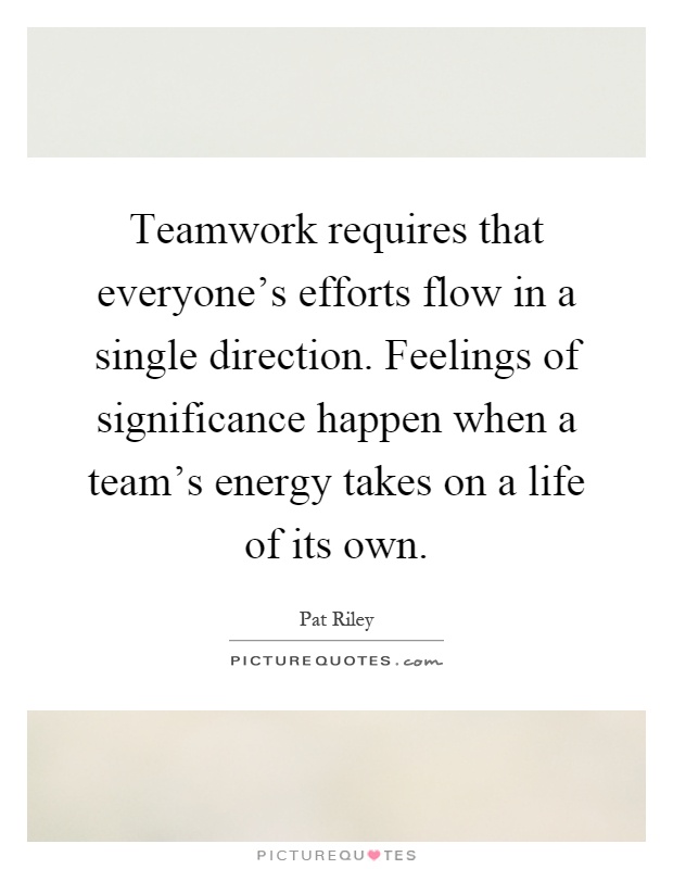Teamwork requires that everyone's efforts flow in a single direction. Feelings of significance happen when a team's energy takes on a life of its own Picture Quote #1