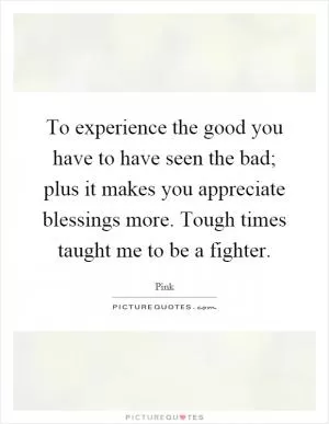 To experience the good you have to have seen the bad; plus it makes you appreciate blessings more. Tough times taught me to be a fighter Picture Quote #1