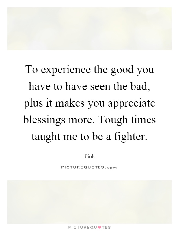 To experience the good you have to have seen the bad; plus it makes you appreciate blessings more. Tough times taught me to be a fighter Picture Quote #1