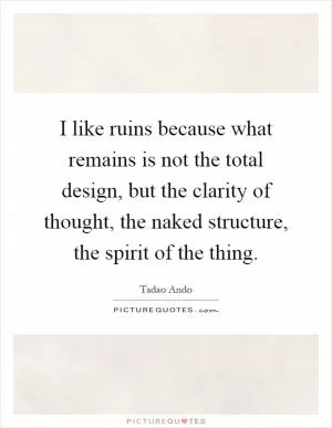 I like ruins because what remains is not the total design, but the clarity of thought, the naked structure, the spirit of the thing Picture Quote #1