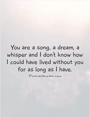 You are a song, a dream, a whisper and I don’t know how I could have lived without you for as long as I have Picture Quote #1