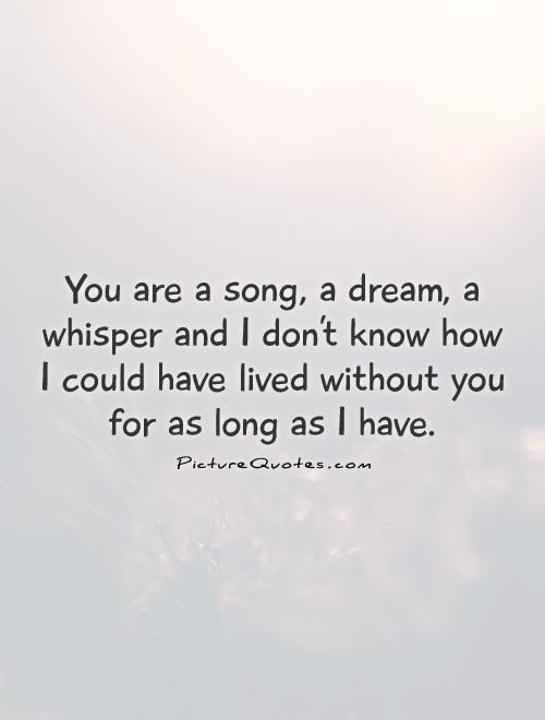 You are a song, a dream, a whisper and I don't know how I could have lived without you for as long as I have Picture Quote #1