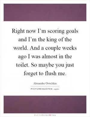 Right now I’m scoring goals and I’m the king of the world. And a couple weeks ago I was almost in the toilet. So maybe you just forget to flush me Picture Quote #1