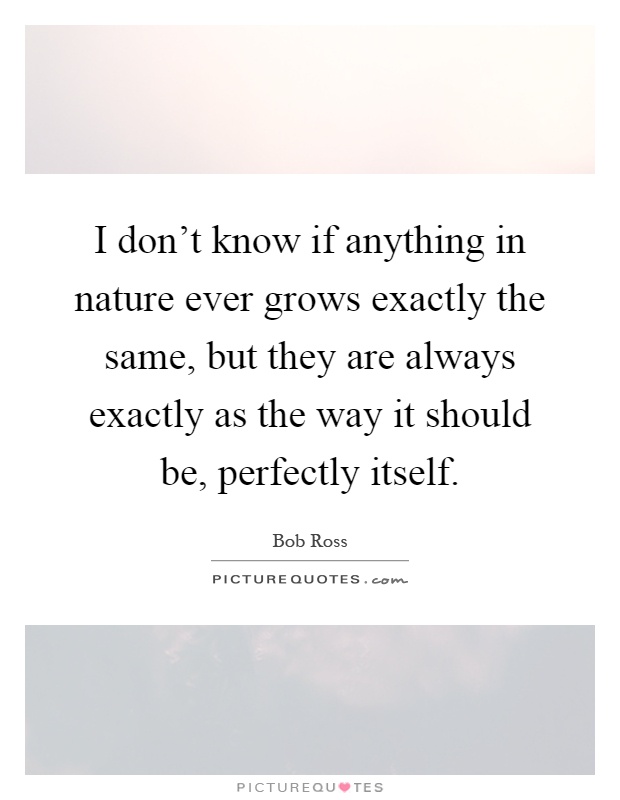 I don't know if anything in nature ever grows exactly the same, but they are always exactly as the way it should be, perfectly itself Picture Quote #1