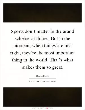 Sports don’t matter in the grand scheme of things. But in the moment, when things are just right, they’re the most important thing in the world. That’s what makes them so great Picture Quote #1